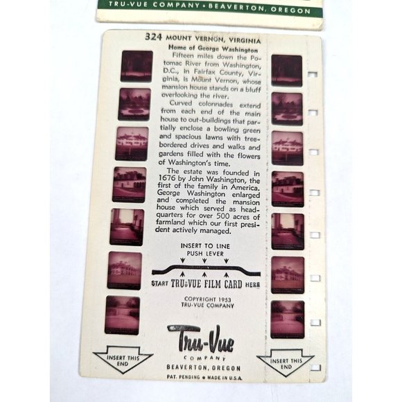 Vintage Tru Vue‎ Tru-Vue Film Card Mount Vernon Virginia George Washington 324 - Picture 3 of 3